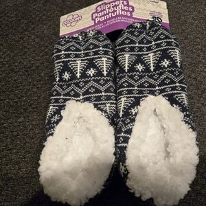 Blue and White Cozy Slipper Socks with Plush Lining